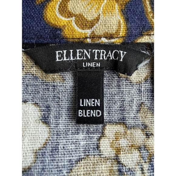 Ellen Tracey Blouse Women XL Multicolor Floral Tunic Long Sleeves Tie Cuffs - Picture 10 of 13